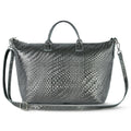 Grid Metallic Suede Leather Top-Handle Bag