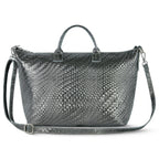Grid Metallic Suede Leather Top-Handle Bag
