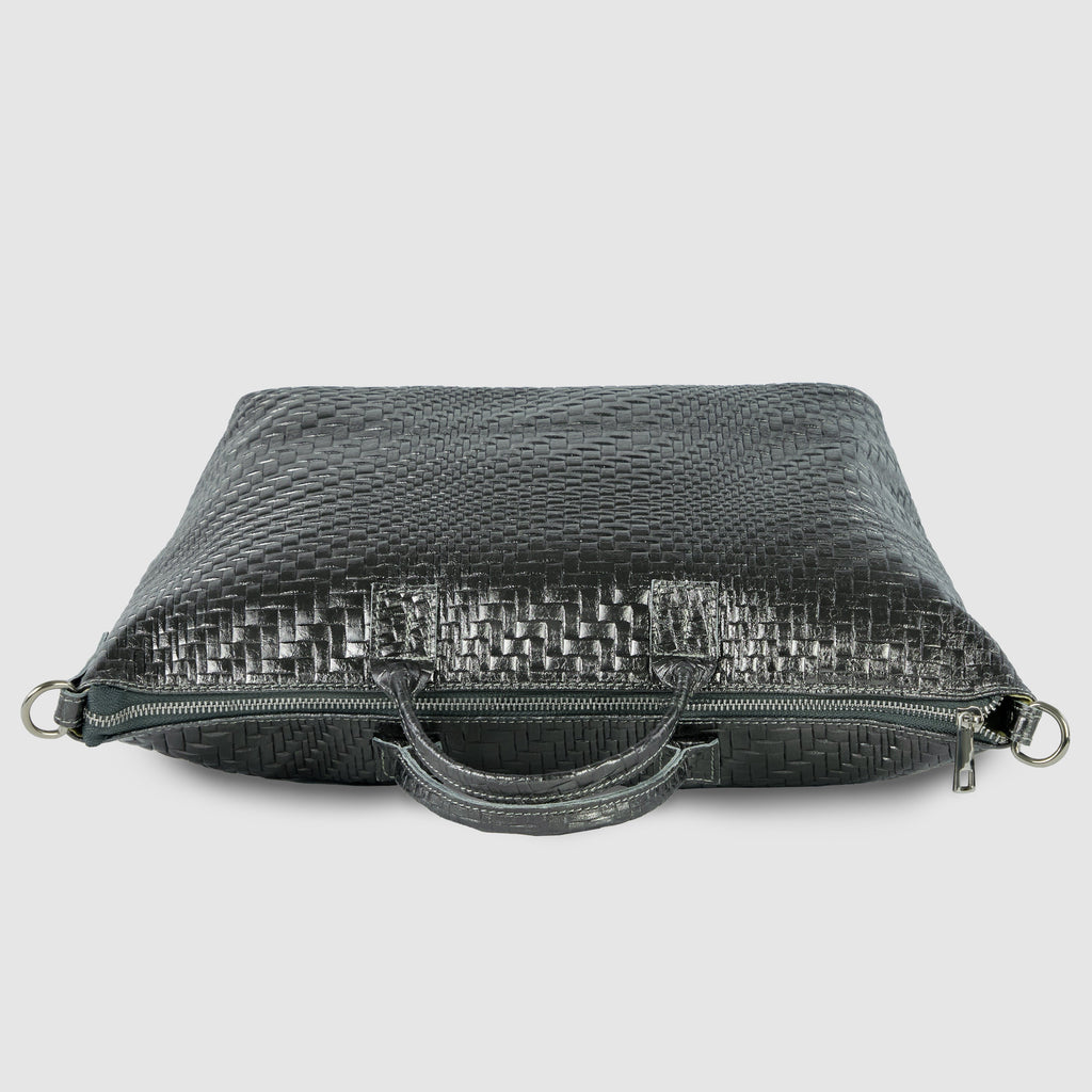 Grid Metallic Suede Leather Top-Handle Bag