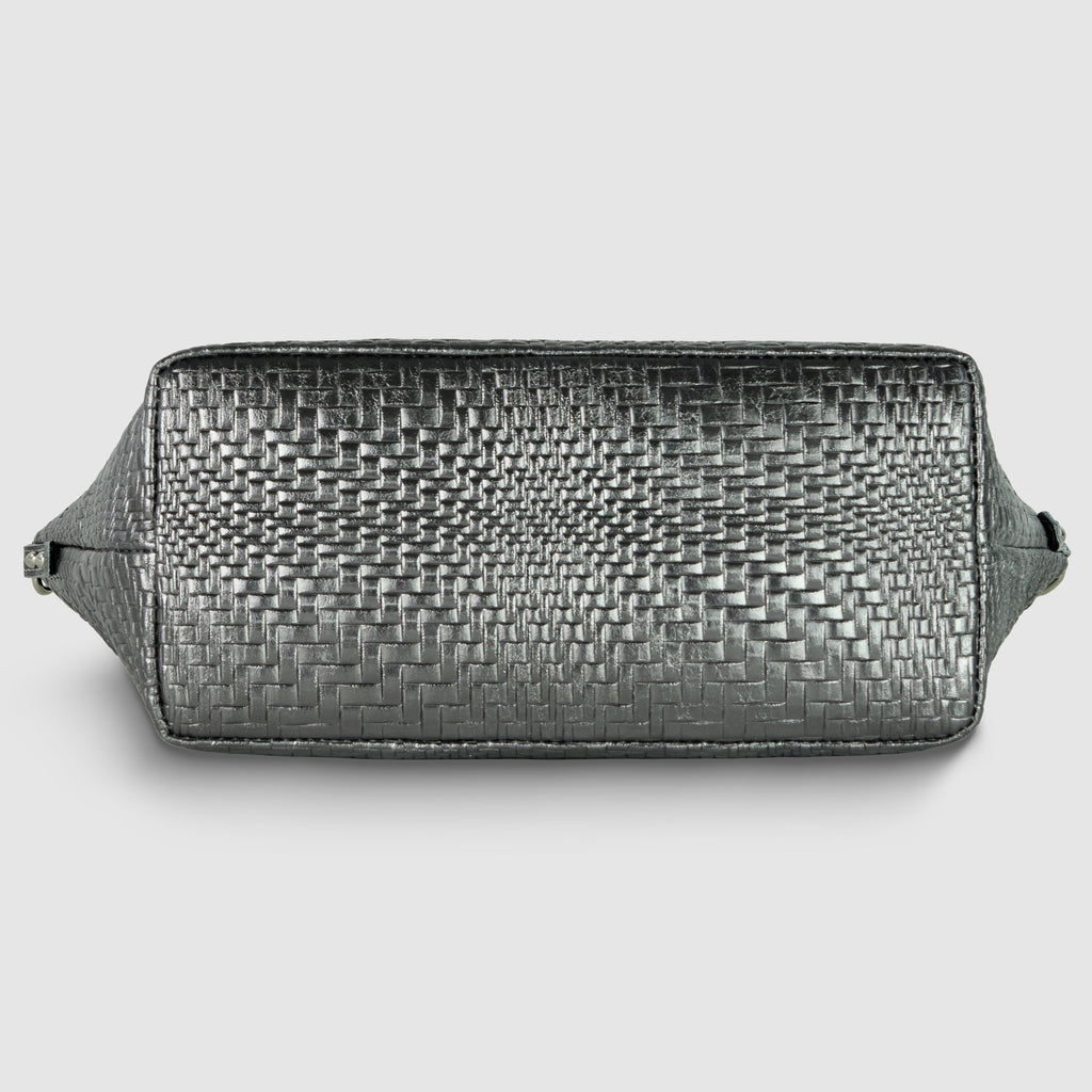 Grid Metallic Suede Leather Top-Handle Bag