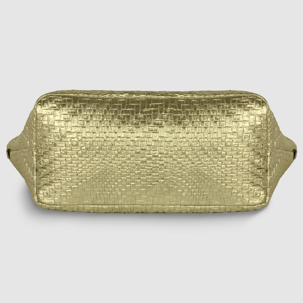 Grid Metallic Suede Leather Top-Handle Bag