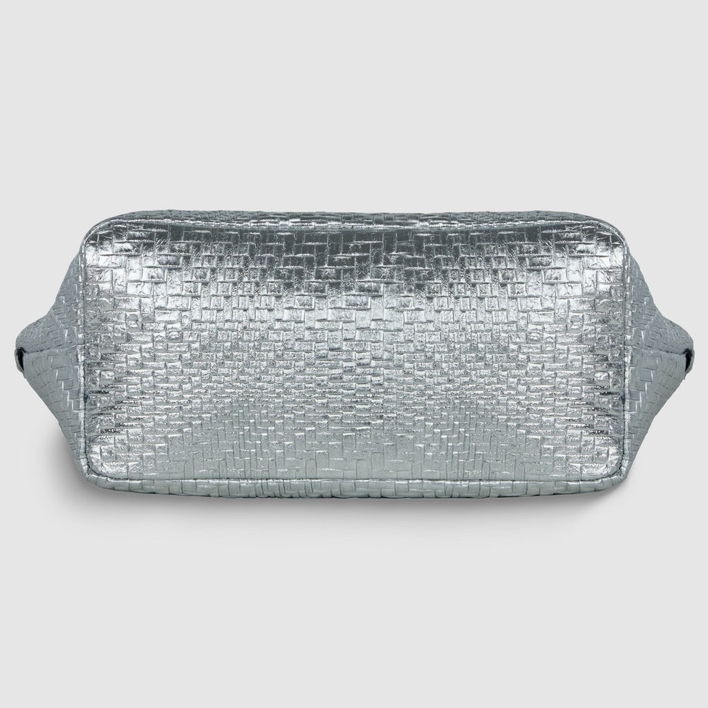 Grid Metallic Suede Leather Top-Handle Bag