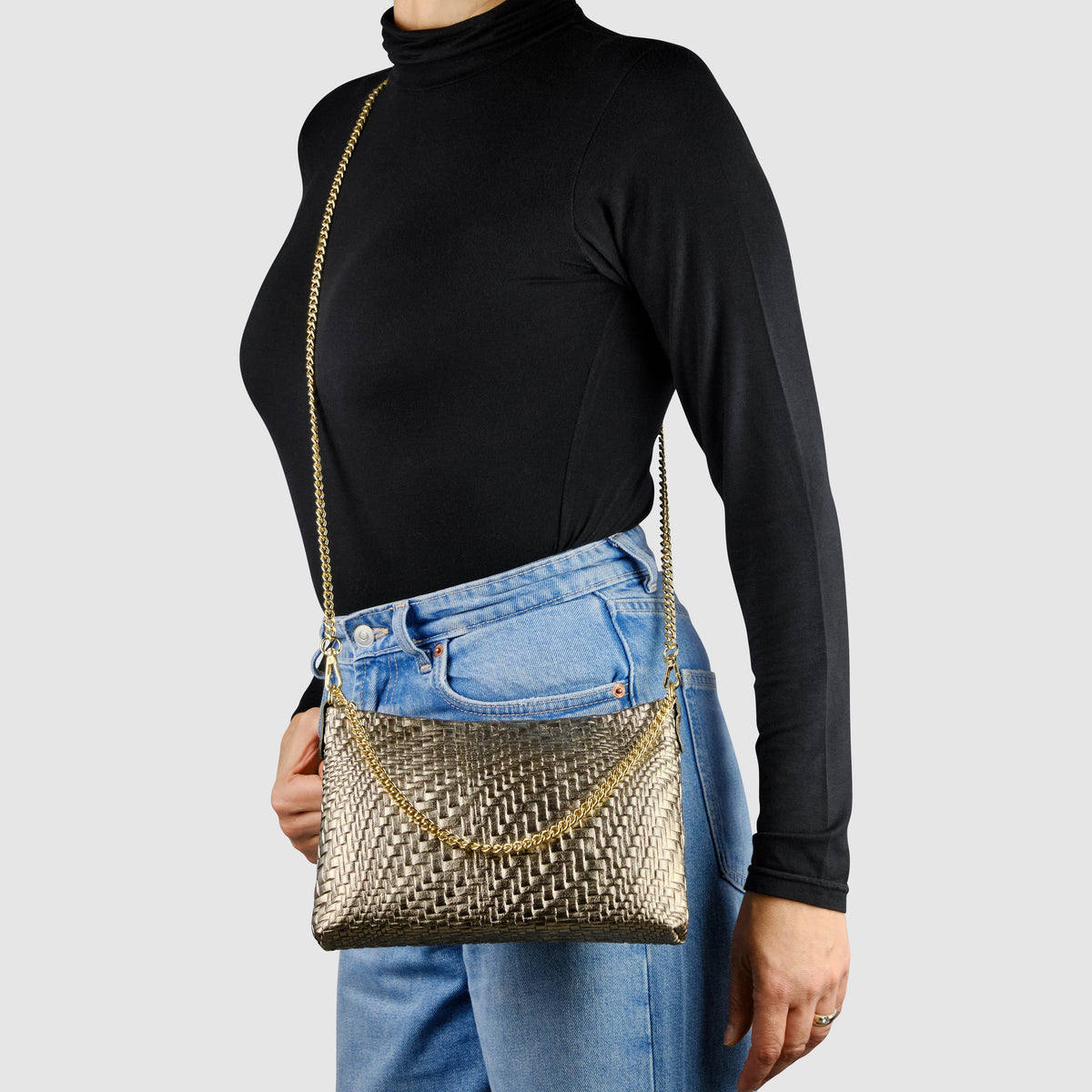 Grid Metallic Suede Leather Crossbody Bag