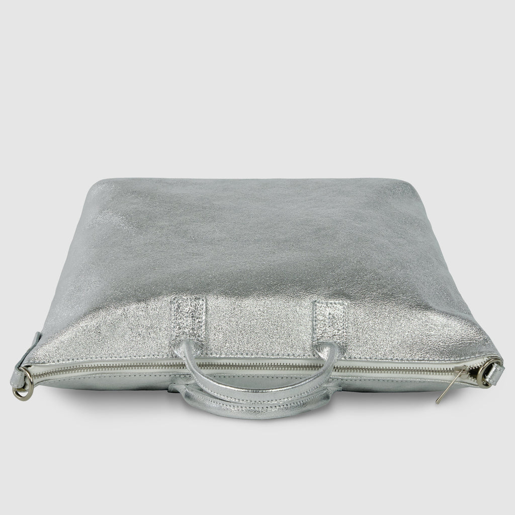Metallic Suede Leather Top-Handle Bag