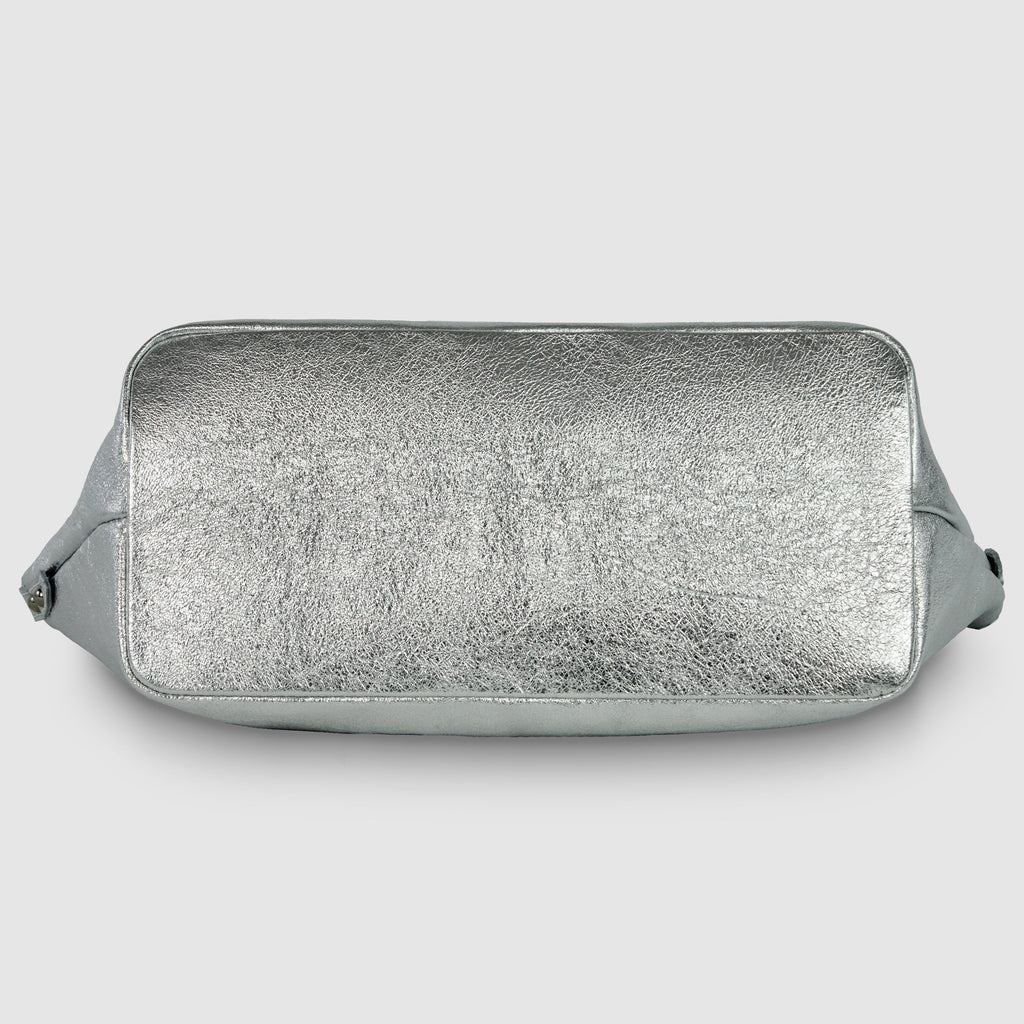 Metallic Suede Leather Top-Handle Bag