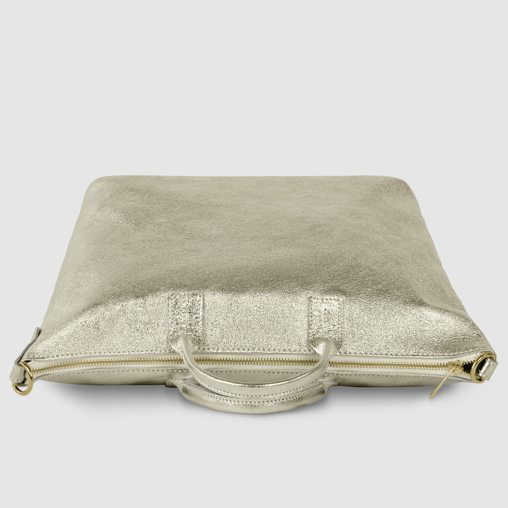 Metallic Suede Leather Top-Handle Bag