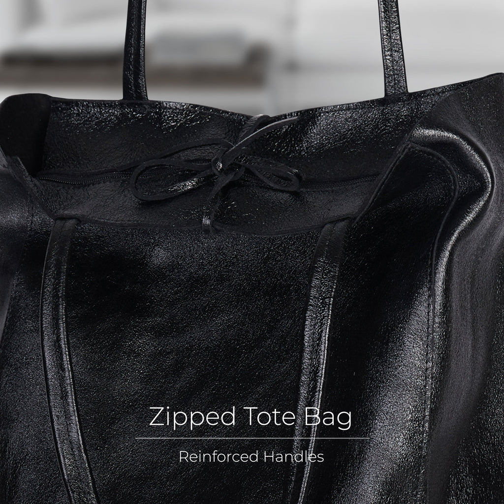 Metallic Suede Leather Tote Bag