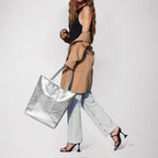 Metallic Suede Leather Tote Bag