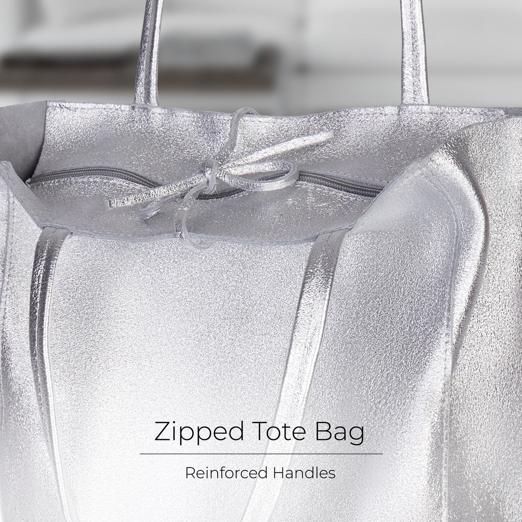 Metallic Suede Leather Tote Bag