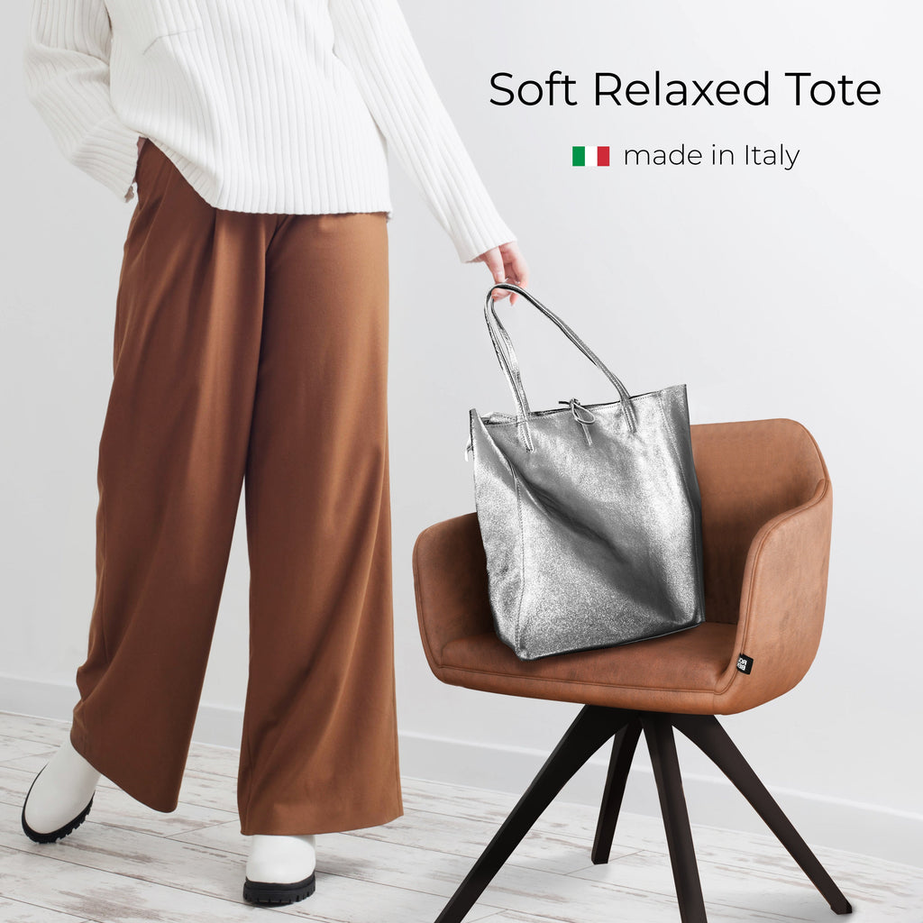 Metallic Suede Leather Tote Bag