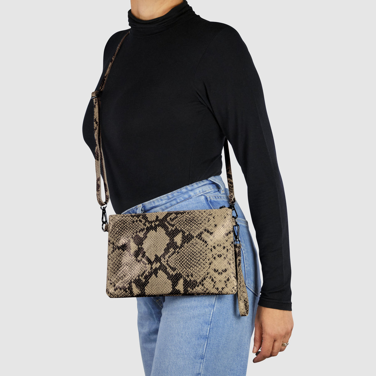Python-Print Suede Hobo Bag