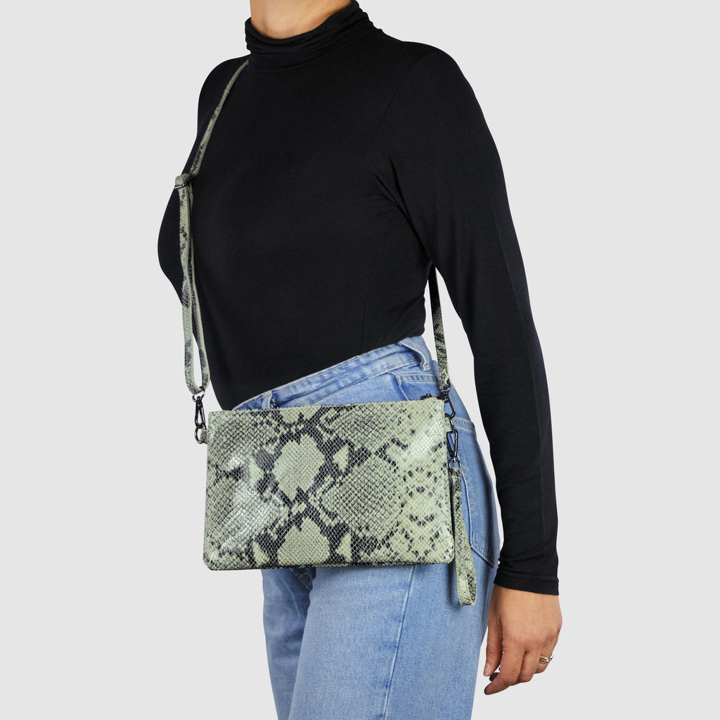 Python-Print Suede Hobo Bag