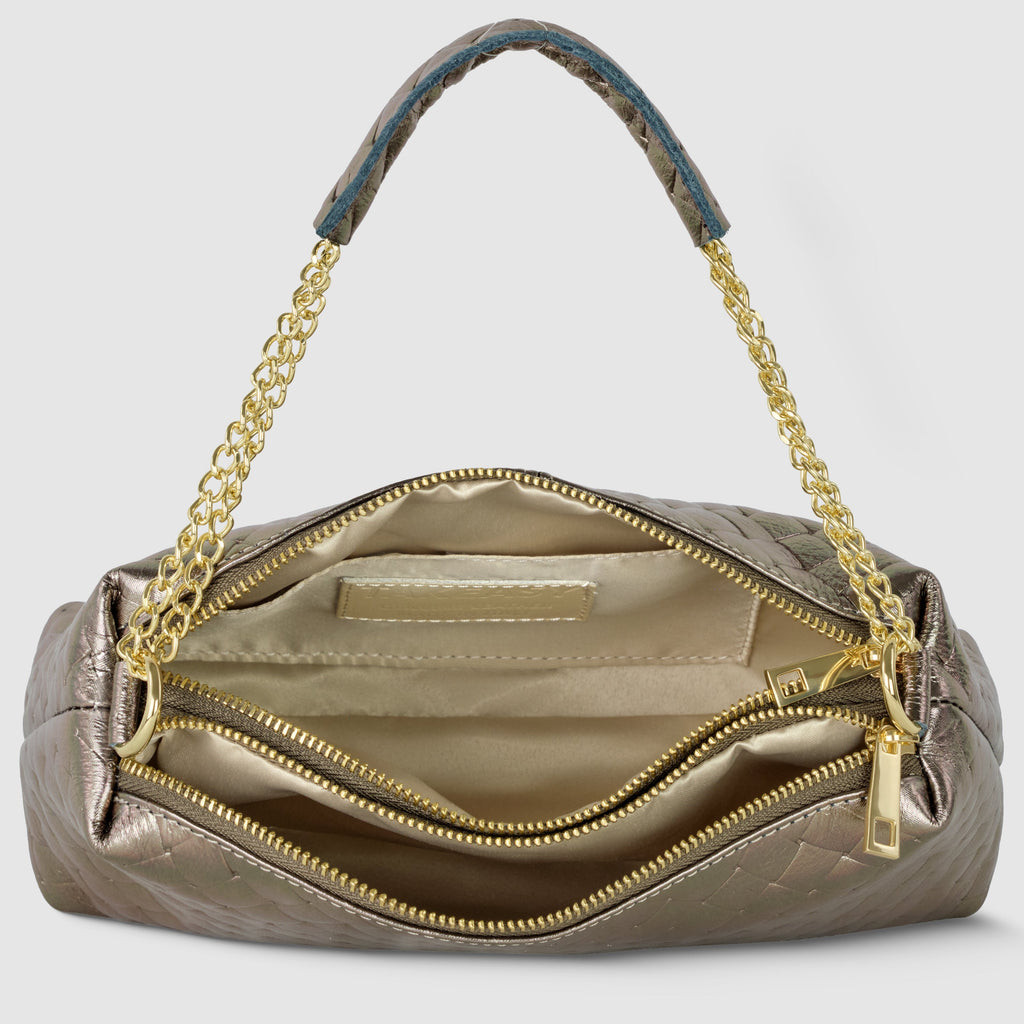 Weave Metallic Suede Leather Shoulder Bag