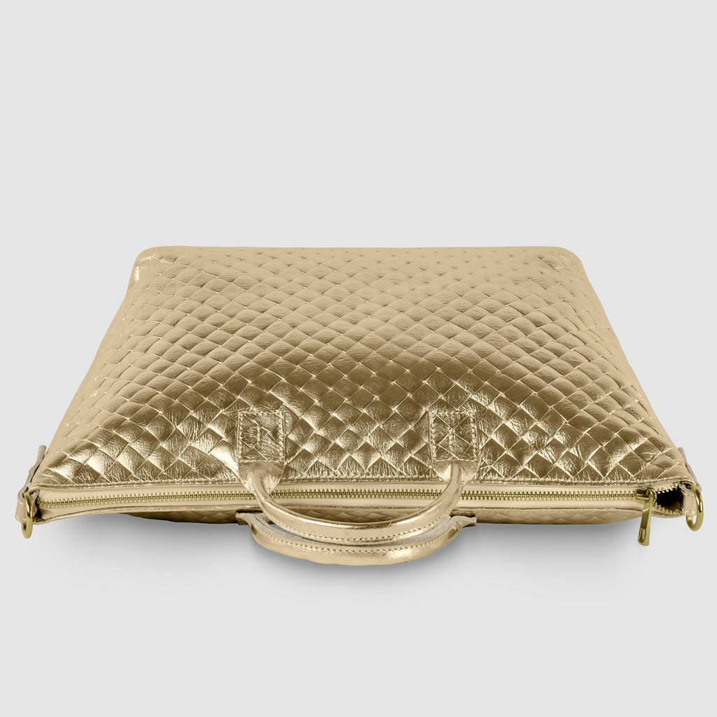 Weave Metallic Suede Leather Top-Handle Bag