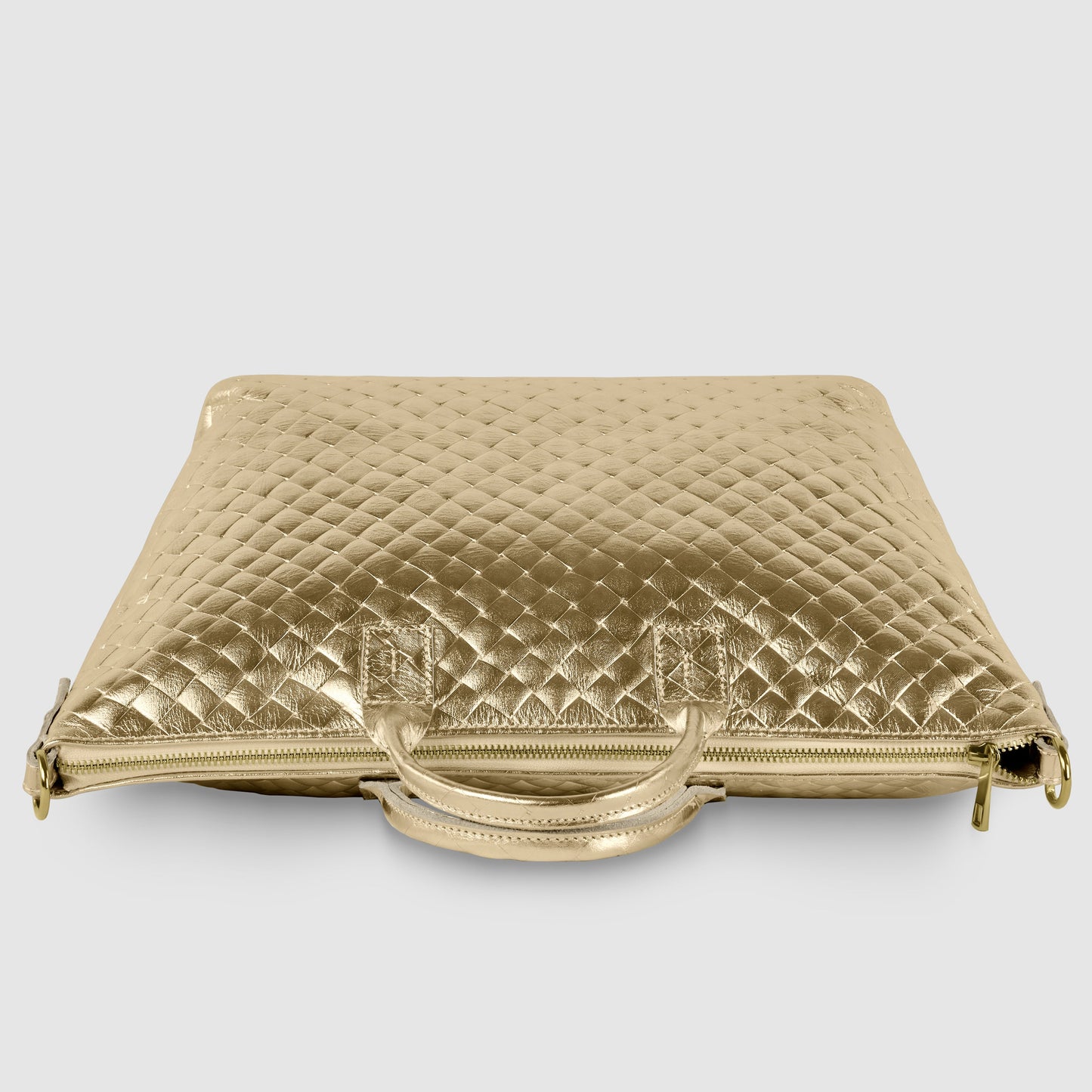 Weave Metallic Suede Leather Top-Handle Bag
