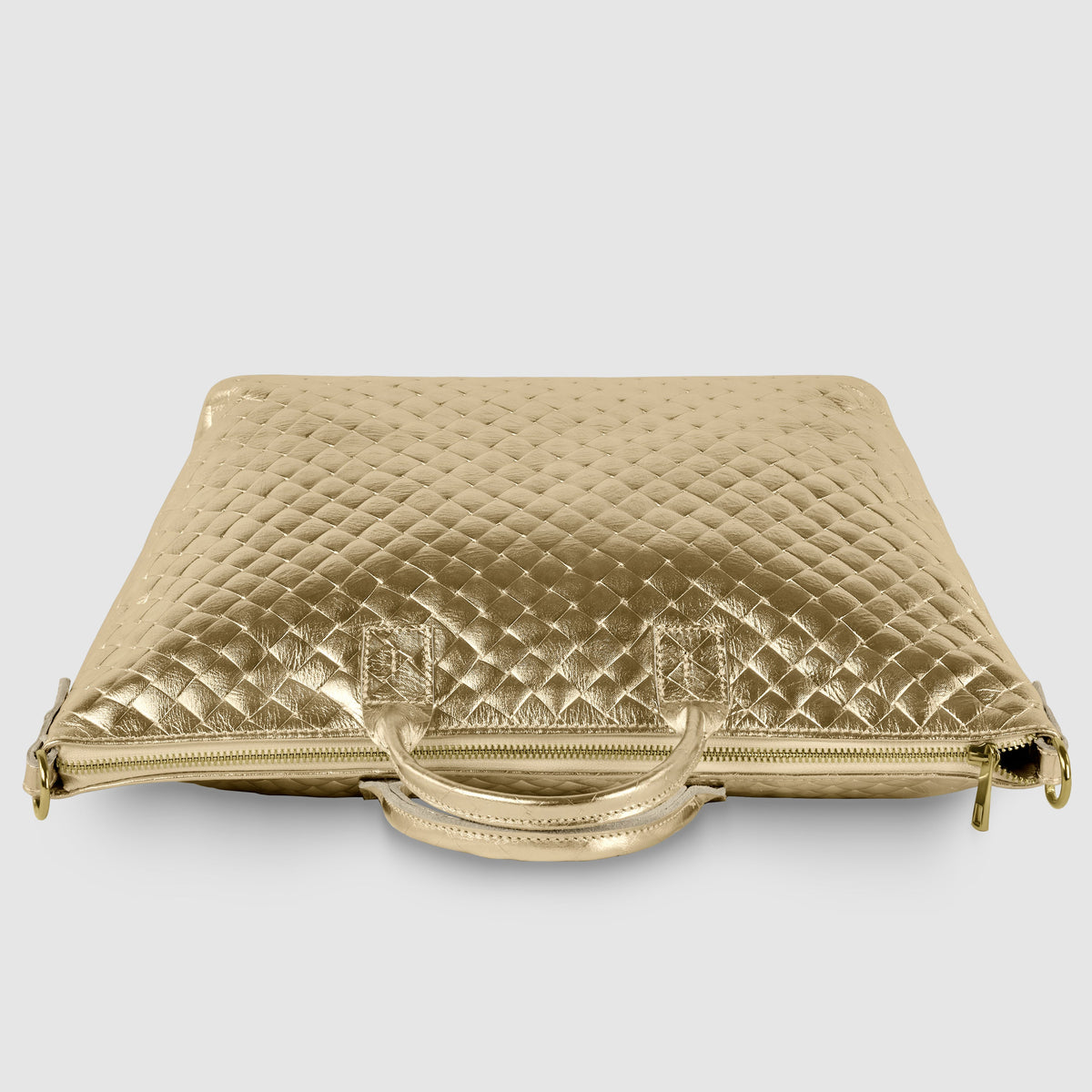 Weave Metallic Suede Leather Top-Handle Bag
