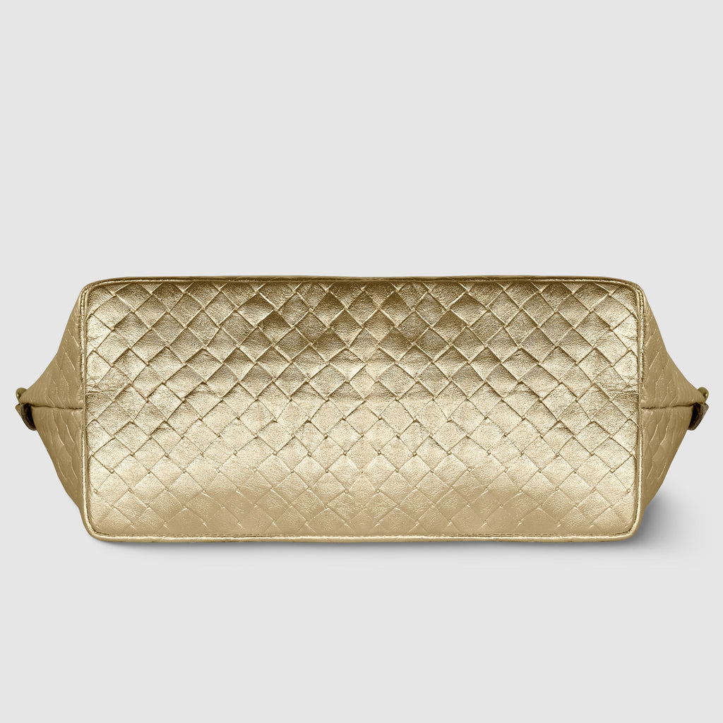 Weave Metallic Suede Leather Top-Handle Bag