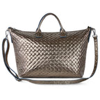 Weave Metallic Suede Leather Top-Handle Bag