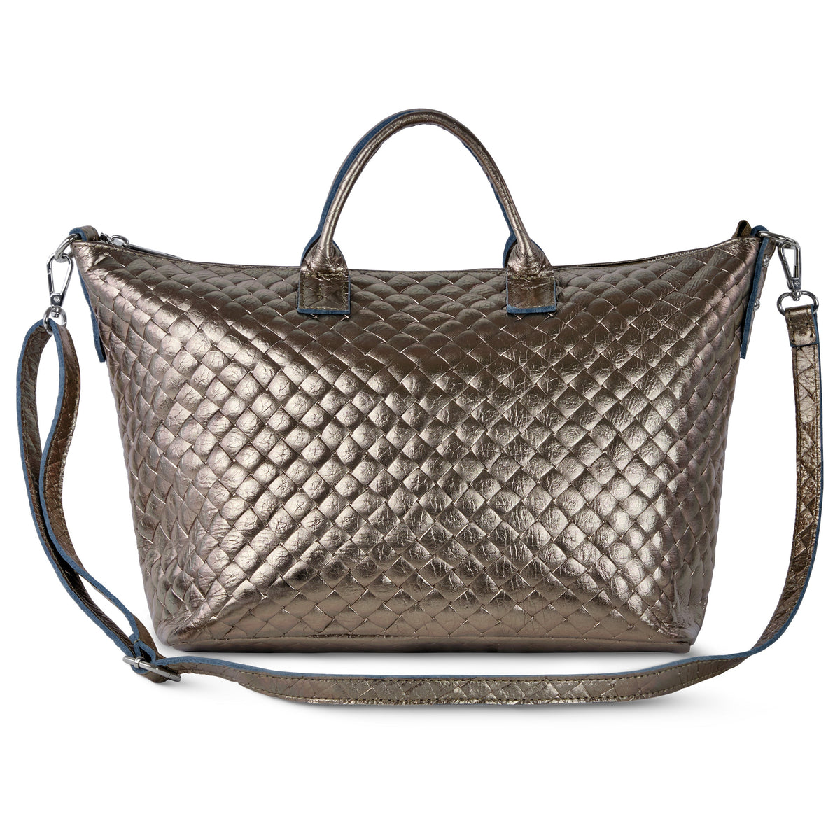 Weave Metallic Suede Leather Top-Handle Bag