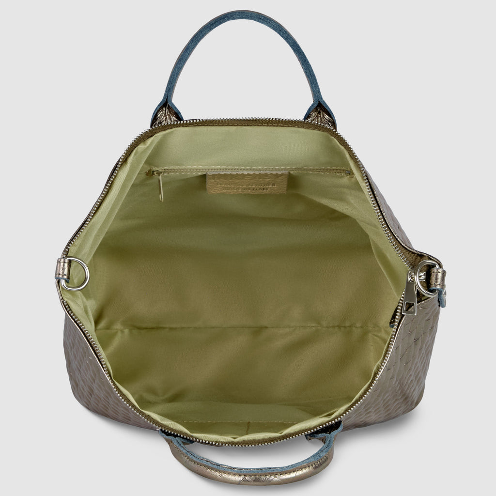 Weave Metallic Suede Leather Top-Handle Bag