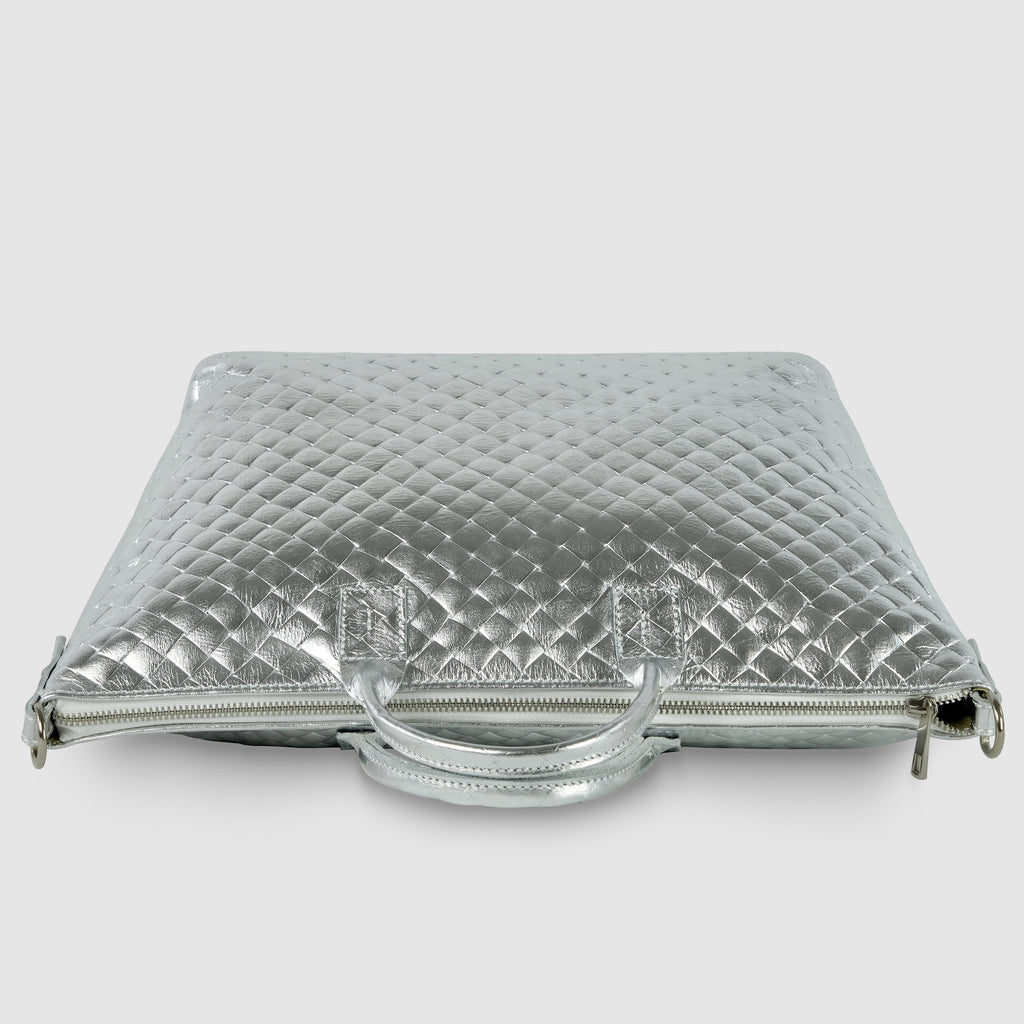 Weave Metallic Suede Leather Top-Handle Bag