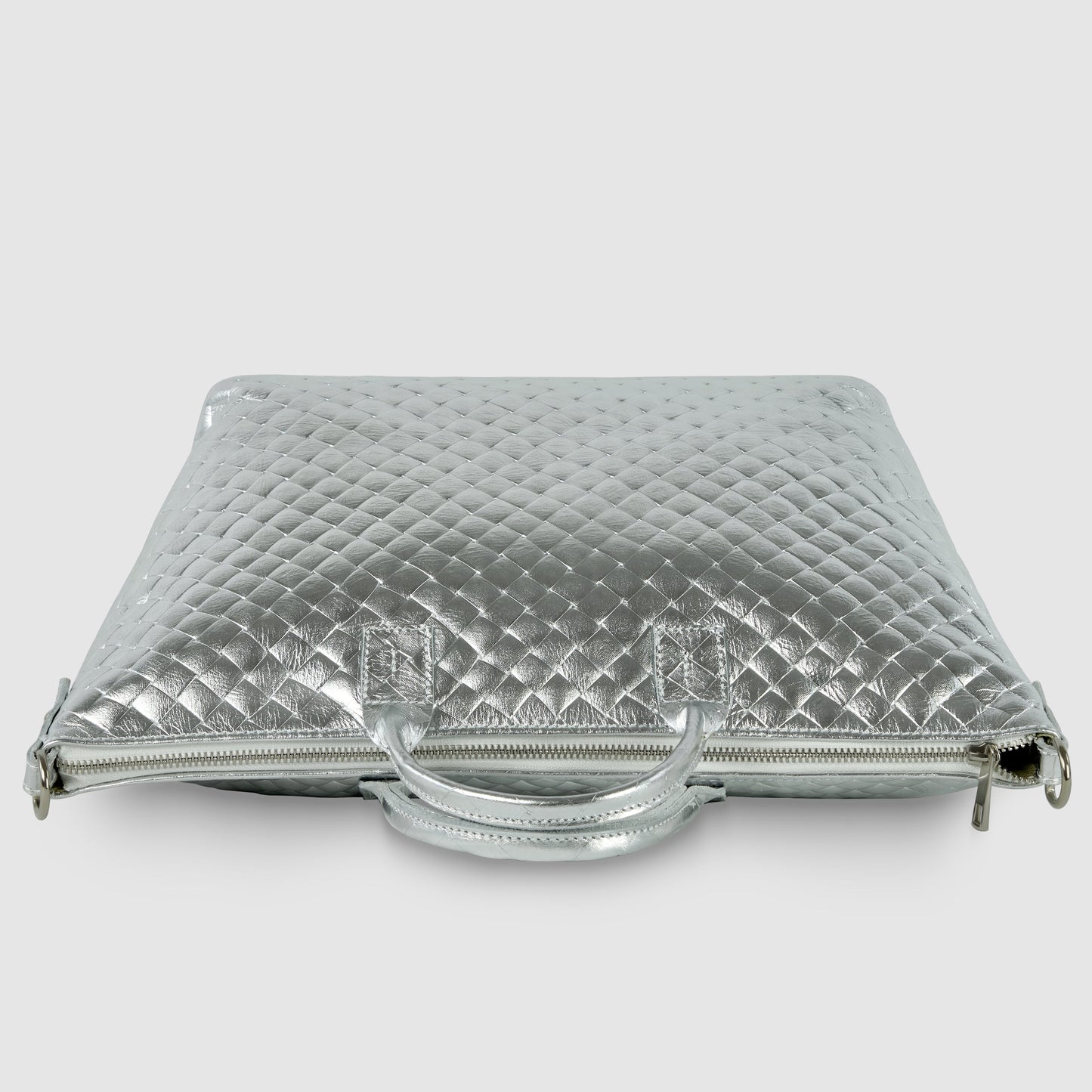 Weave Metallic Suede Leather Top-Handle Bag