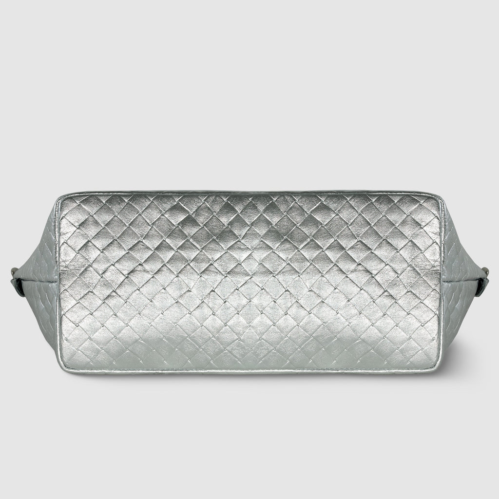 Weave Metallic Suede Leather Top-Handle Bag