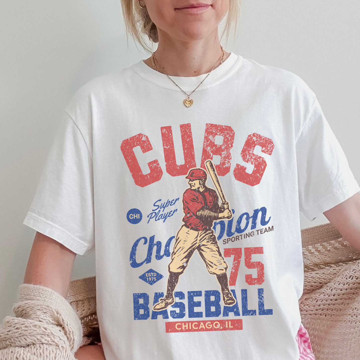 Vintage Inspired Chicago Cubs Baseball Tee – Retro 70s Champion Graphic T-Shirt